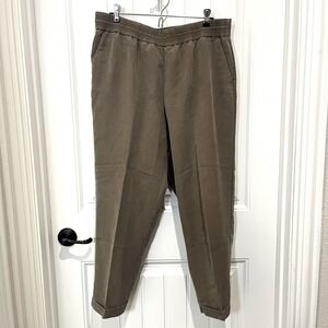 Chicos Dress Pants Womens‎ Large 14  Brown Khaki Pull On Cuffed Silky Lyocell